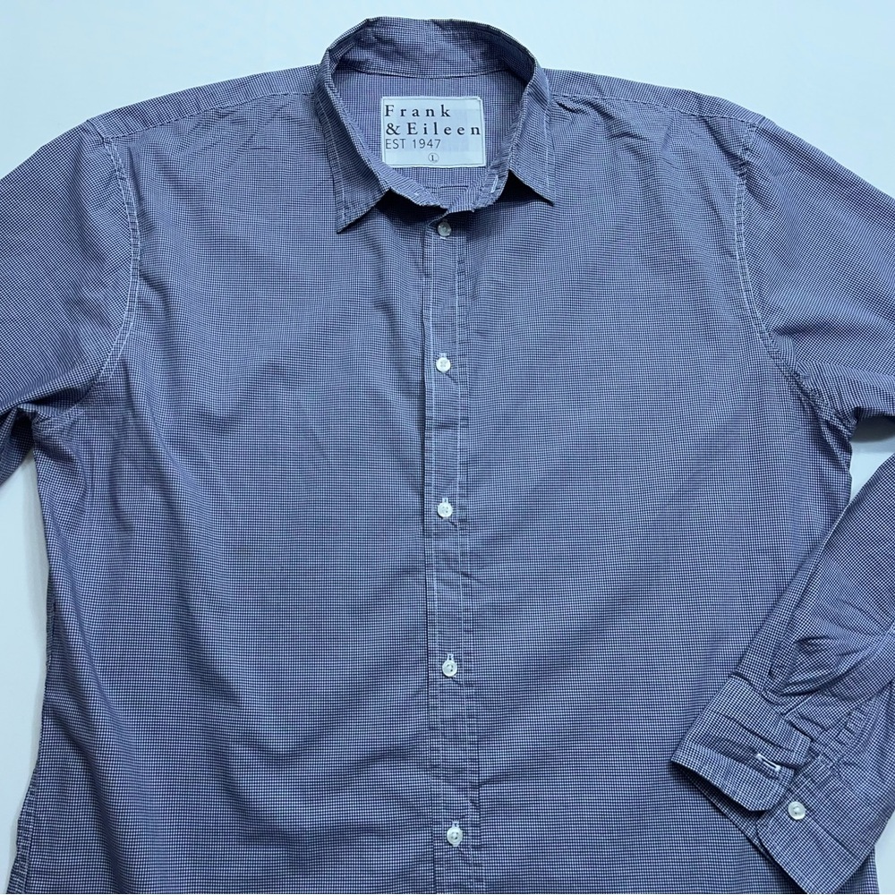 Frank & Eileen Paul Button Up Shirt Mens Size Large Long Sleeve Blue Checked USA - Picture 3 of 13